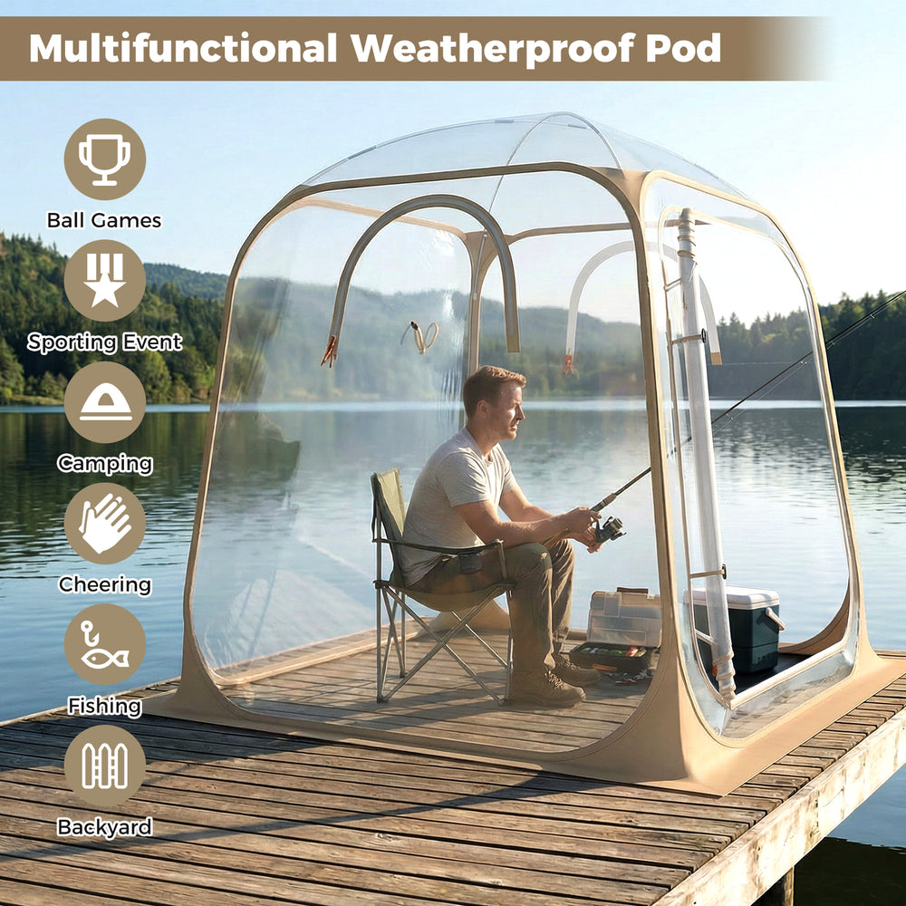 Clear bubble tent with sealed floor, ideal for camping and backyard use, featuring a pop-up design and 540° view.