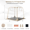 7 x 7 FT pop-up sports tent with clear PVC dome, sealed floor, and glow-in-the-dark stakes for outdoor stability.