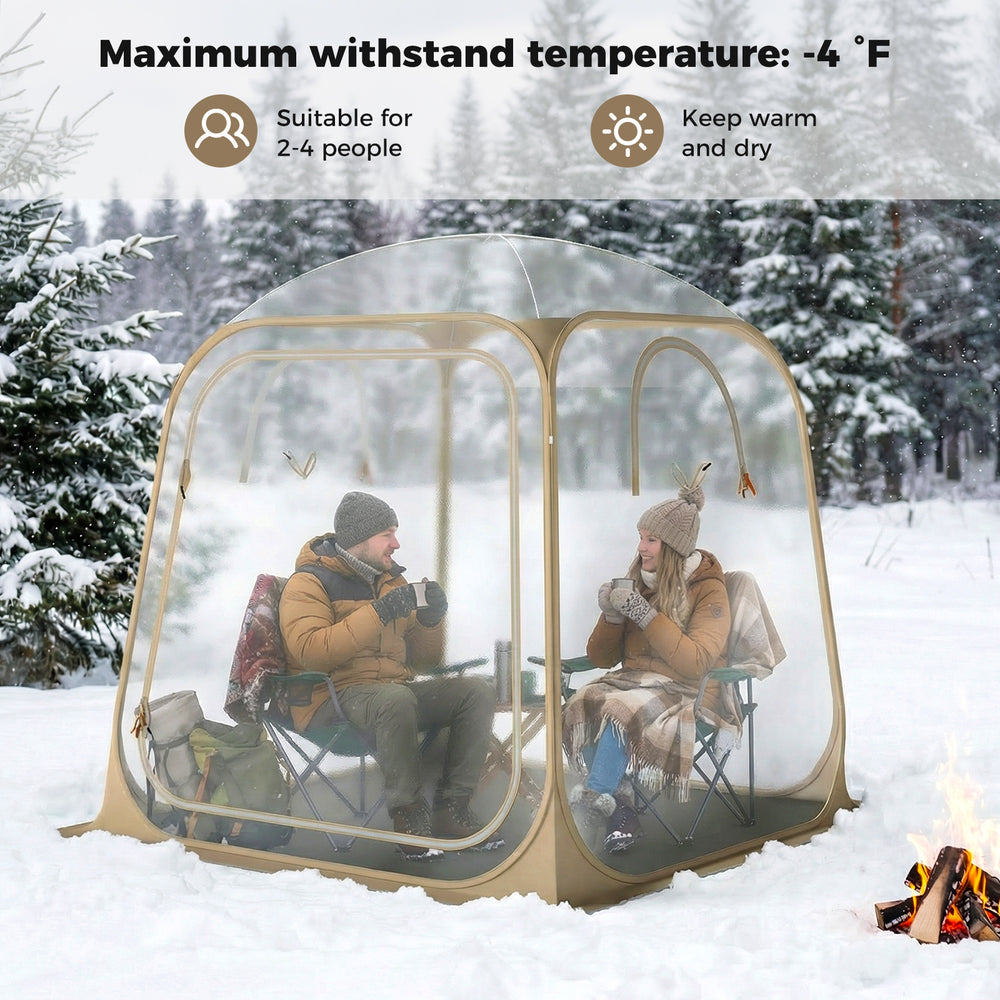 Clear bubble tent with sealed floor, 7 x 7 FT, waterproof, ideal for camping and backyard relaxation for 2-4 people.