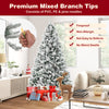 7-foot artificial Xmas tree with white flocking, 320 LED lights, and pine cones, perfect for festive home decoration.