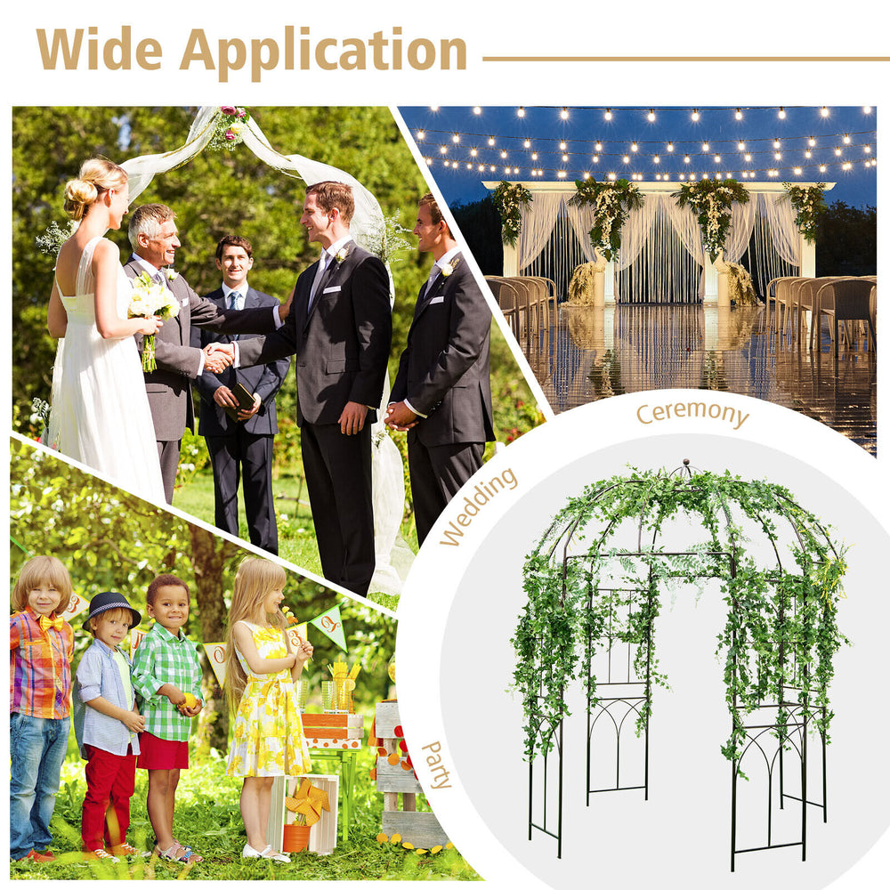 Birdcage shape garden arbor in vintage bronze, perfect for weddings and parties, featuring climbing plant support and.
