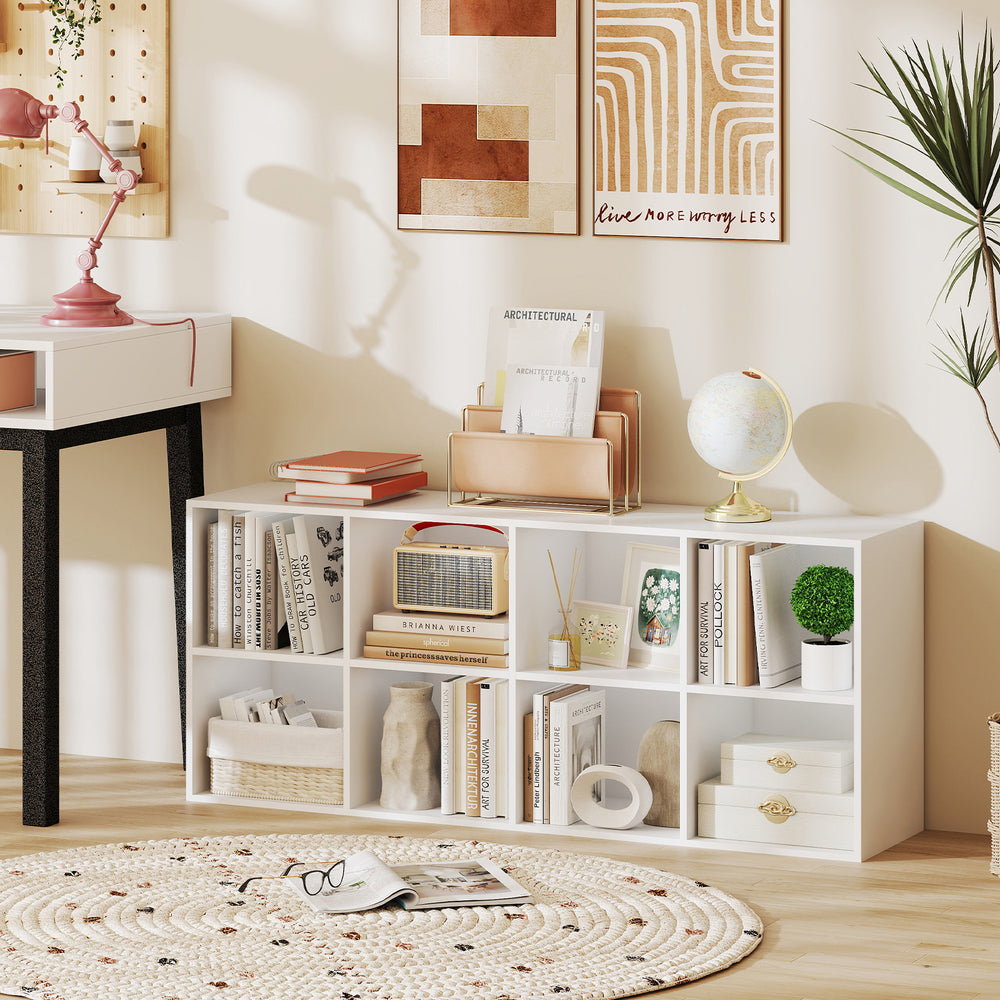 8-Cube Bookcase Bookshelf with 2 Anti-Tipping Kits Storage Organizer-White - Gallery View 1 of 11