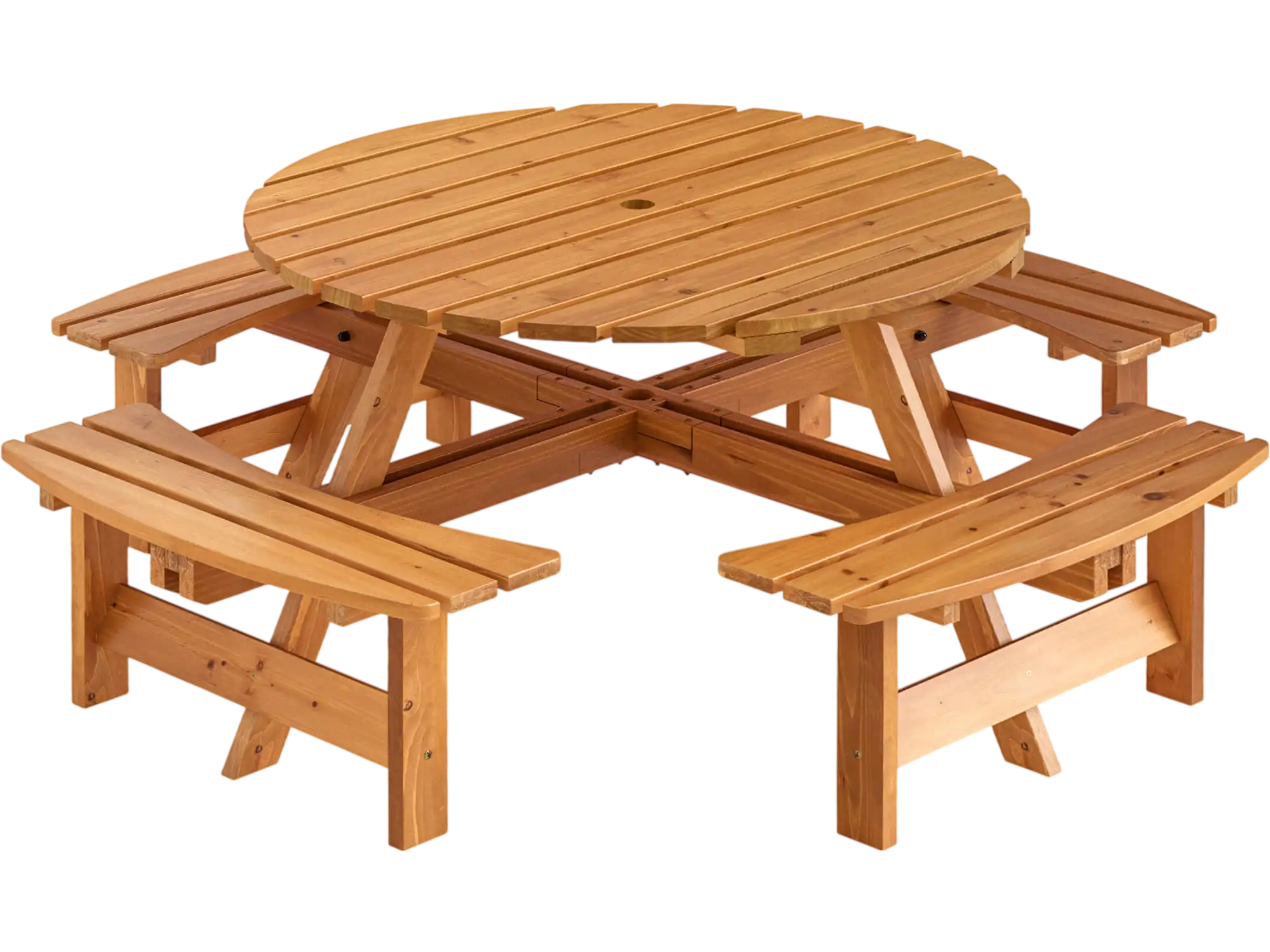 Costway 8-Person Round Picnic Table Set Circular Patio Dining Table w/ Benches Yellow 863745219 New