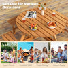 Round picnic table set with benches, crafted from natural fir wood, ideal for outdoor dining with family and friends.