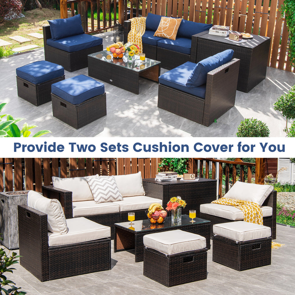 8-Piece Outdoor Wicker Furniture Set with Storage Box - Gallery View 1 of 9