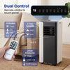 8000 BTU portable air conditioner with remote control, featuring cooling, fan, and dehumidifier modes for versatile.