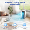 Portable 8000 BTU air conditioner in a living room, providing cooling, fan, and dehumidifier functions for comfort.