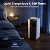 Portable 8000 BTU air conditioner in sleep mode with low noise, ideal for peaceful nights and versatile cooling.