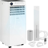 8000 BTU portable air conditioner in white with remote control, featuring cooling, dehumidifier, and 24-hour timer functions.