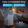 8000 BTU portable air conditioner in white with 24H timer and dehumidifier, ideal for bedrooms and efficient cooling.