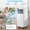 Portable 8000 BTU air conditioner in white with remote control, featuring a washable filter and 24H timer for efficient cooling.