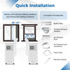 8000 BTU portable air conditioner with complete installation accessories, ideal for cooling, dehumidifying, and fan use.