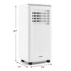 8000 BTU portable air conditioner with remote control, fan, and dehumidifier, ideal for bedrooms and living rooms.