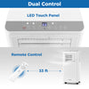 Portable 8000 BTU air conditioner with LED touch panel and remote control, ideal for cooling and dehumidifying rooms.