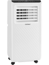 Portable 8000 BTU air conditioner with fan and dehumidifier, featuring a sleek design and remote control for.
