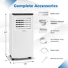 8000 BTU portable air conditioner with remote control, exhaust ducts, and installation accessories for easy setup.