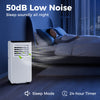 8000 BTU portable air conditioner in sleep mode, featuring low noise operation and 24-hour timer for convenient cooling.