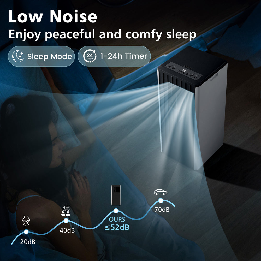 Portable air conditioner in black and white with sleep mode, remote control, and adjustable louvers for efficient.