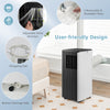 Portable air conditioner in black and white with adjustable wind direction, remote control, and washable filters for.