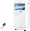 8000 BTU portable air conditioner with remote control, featuring cooling, dehumidifying, and fan modes for versatile.