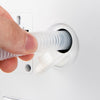 Close-up of the hose connection for the 8000 BTU portable air conditioner, featuring a compact design for easy.