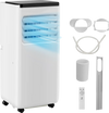 Portable 8000 BTU air conditioner with remote control, designed for spaces up to 250 sq. ft., featuring sleek design.