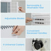 Detail of the 8000 BTU portable air conditioner's adjustable blades and removable filter for easy maintenance.