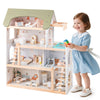 Wooden dollhouse with 33 furniture pieces, featuring movable stairs and a robust design for kids' imaginative play.