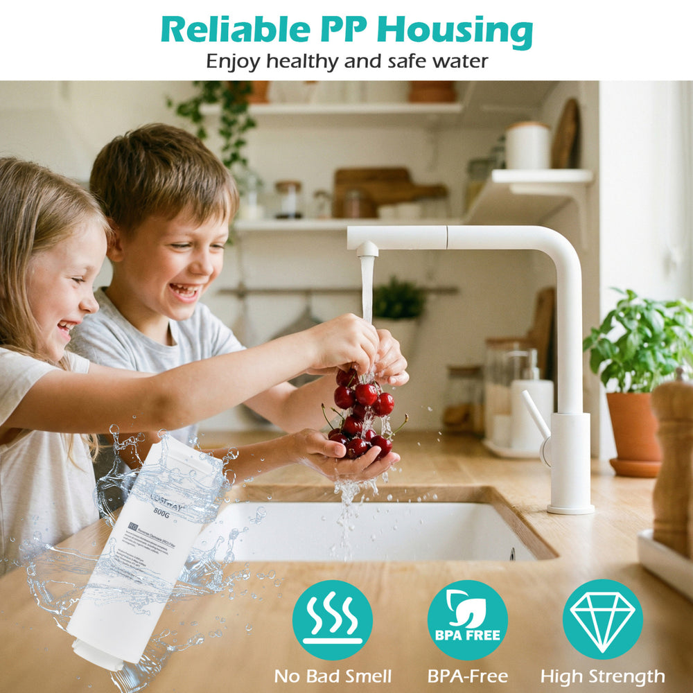 800 GPD replacement RO filter cartridge with BPA-free PP housing, designed for AW-RB20/AW-RB05 under-sink systems.