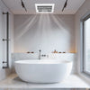 Ceiling mount bathroom exhaust fan with metal housing, 80 CFM airflow, designed for quiet and efficient ventilation.