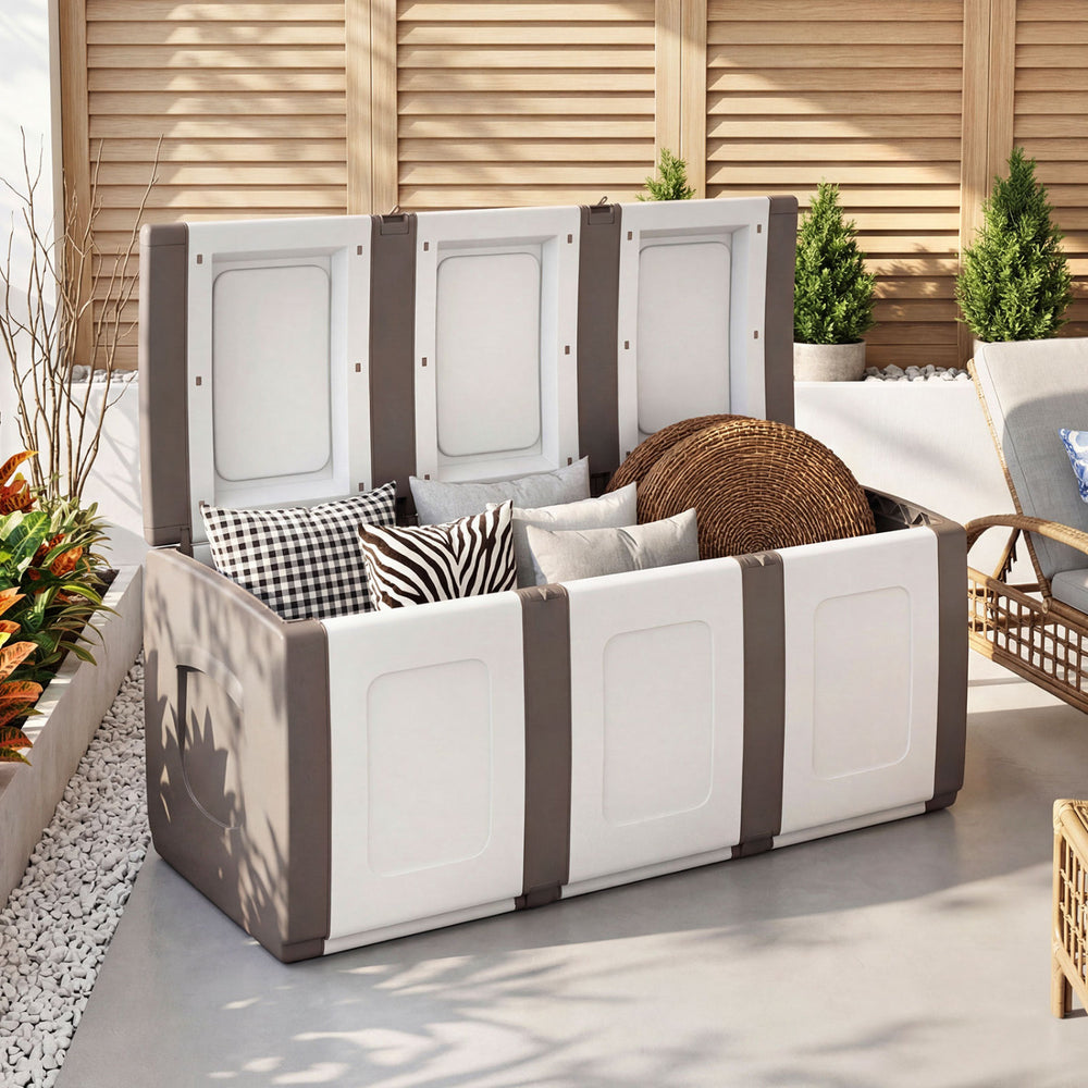 80 Gallon Patio Container with Lockable Lid for Packages and Garden-Beige - Gallery View 1 of 9