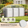 80-gallon gray patio container with lockable lid, waterproof PP material, stylish dual-tone design for outdoor use.