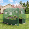 Walk-in greenhouse with heavy-duty PE cover, large plant bed, and mesh windows for ventilation and pest protection.