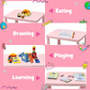 Kids activity table set in pink gradient, perfect for drawing, learning, and playing, with ergonomic chairs for comfort.