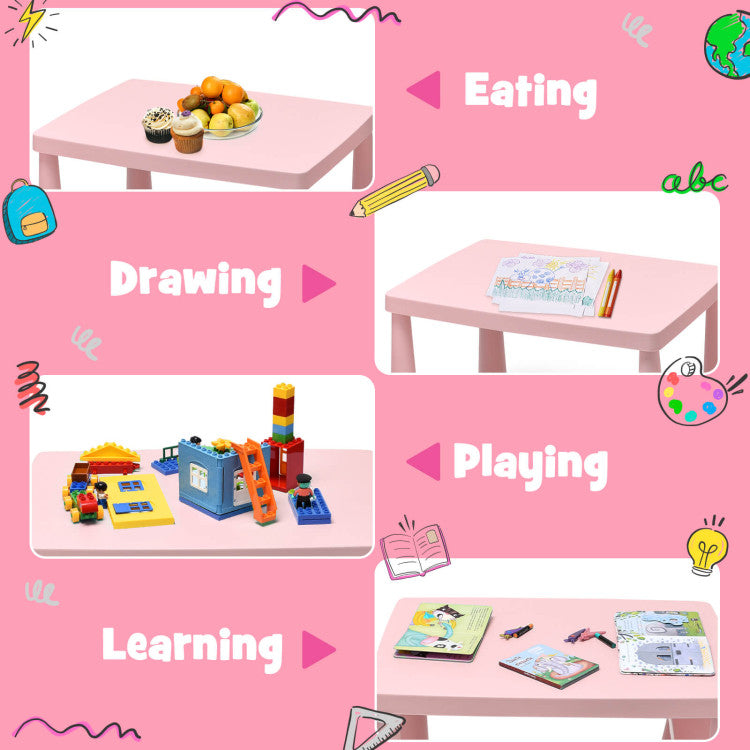 Kids activity table set in pink gradient, perfect for drawing, learning, and playing, with ergonomic chairs for comfort.