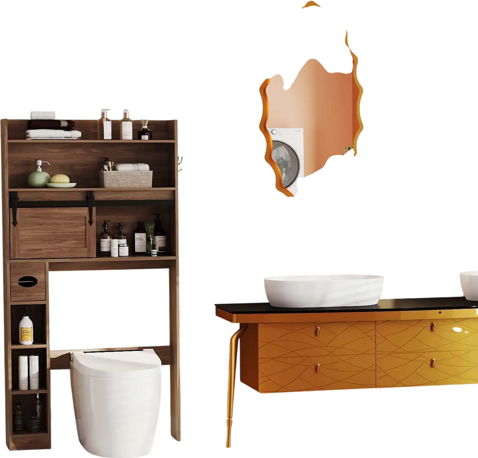 Costway 5-Piece Modern Bathroom Suite Over Toilet Cabinet Smart Bidet Oval Sink Floor Cabinet Clothes Dryer 51470384 New