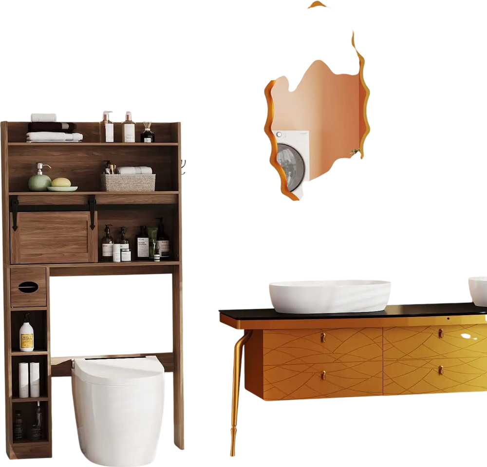 5-Piece Modern Bathroom Suite: Over The Toilet Cabinet + Smart Toilet Bidet + Oval Sink + Floor Cabinet + Clothes Dryer
