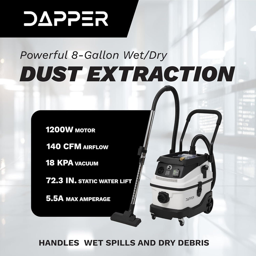 Dapper Supply DP-DE1135 Dust Extractor Vacuum 8 Gal. Wet Dry with Semi Auto HEPA Filter New