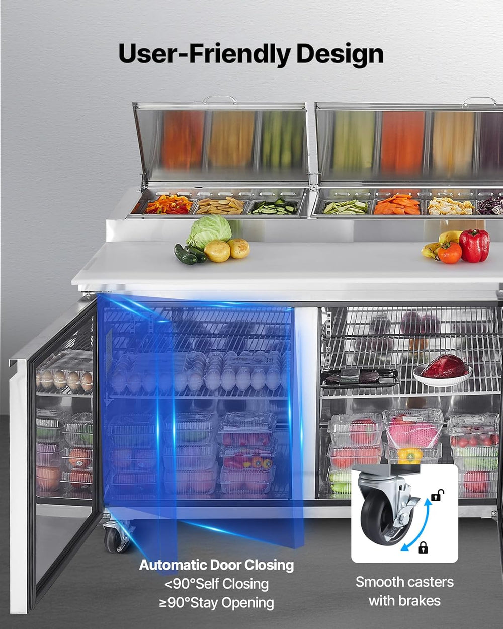 Vevor Refrigerator Prep Table 20" Wide Countertop 30.8 Cu. Ft with 12 Pans New