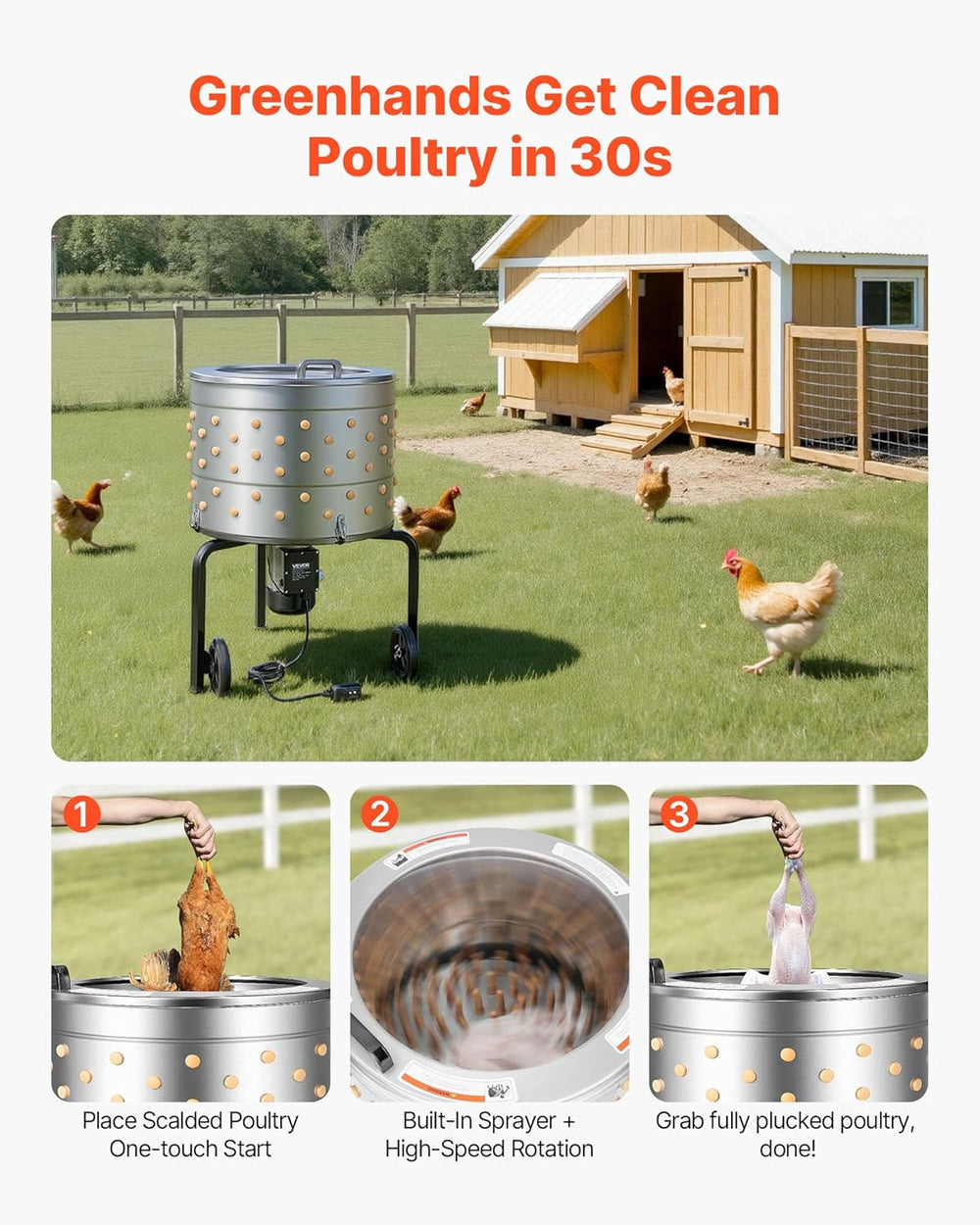 Vevor Chicken Plucker Machine 25.6" Drum with 158 Fingers 275 RPM 1200W New