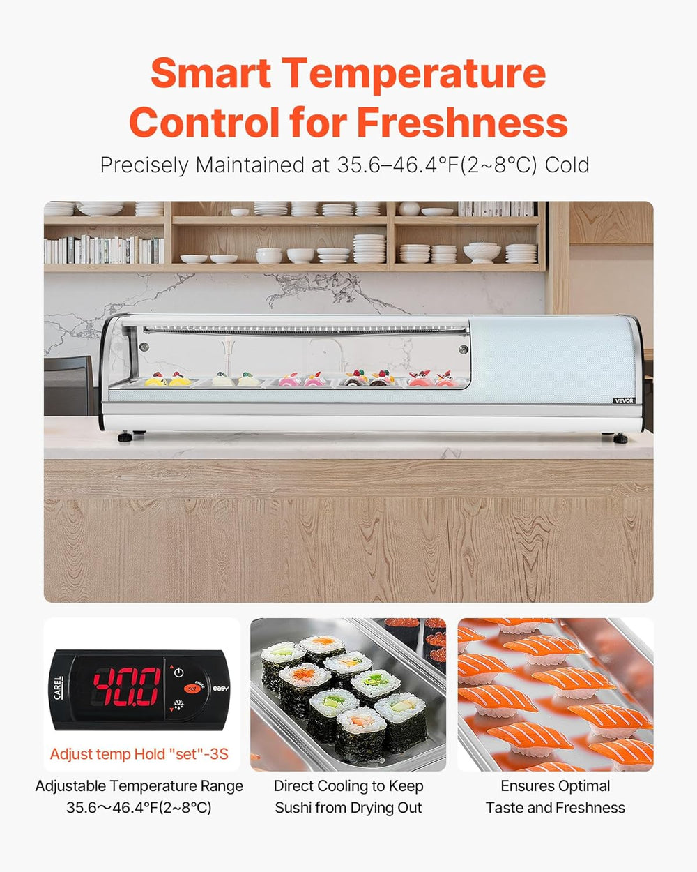 Vevor Commercial Display Case Refrigerator 1.8 Cu. Ft 5-Pan LED Lighting Temp Control New