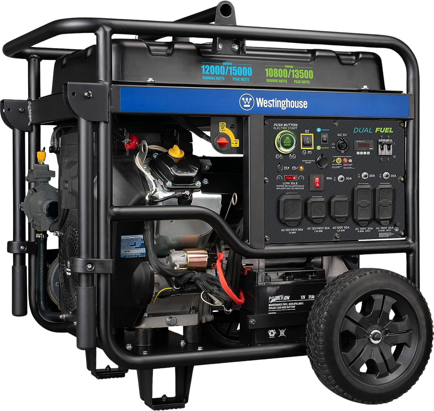 Westinghouse WGen12000DFc Generator 12000W/15000W 50 Amp Remote Start Dual Fuel with CO Sensor New