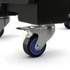 Close-up of the wheel on the 81 Quart insulated food pan carrier, designed for easy transport and stability.