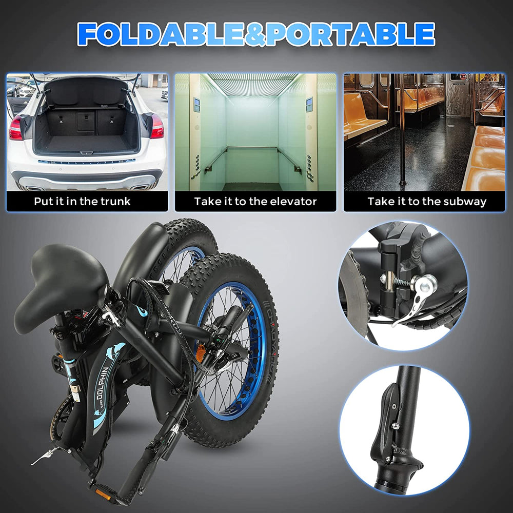 Ecotric Dolphin E-Bike 36V 12.5AH 500W 21-23 MPH 20" Fat Tire Folding Matte Black New