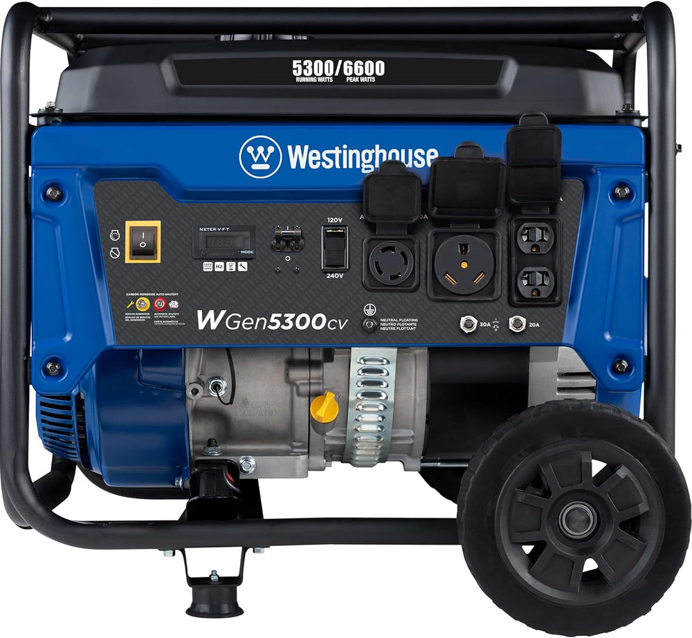 Westinghouse WGen5300cv Generator 5300W/6600W 30 Amp Recoil Start Gas with CO Sensor New