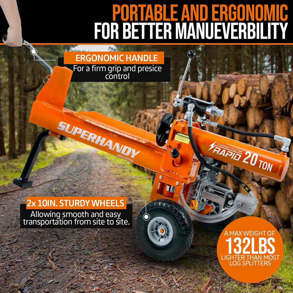 Super Handy GCAO023 Log Splitter 20-Ton Horizontal Portable Gas 7HP Engine New Canada Only