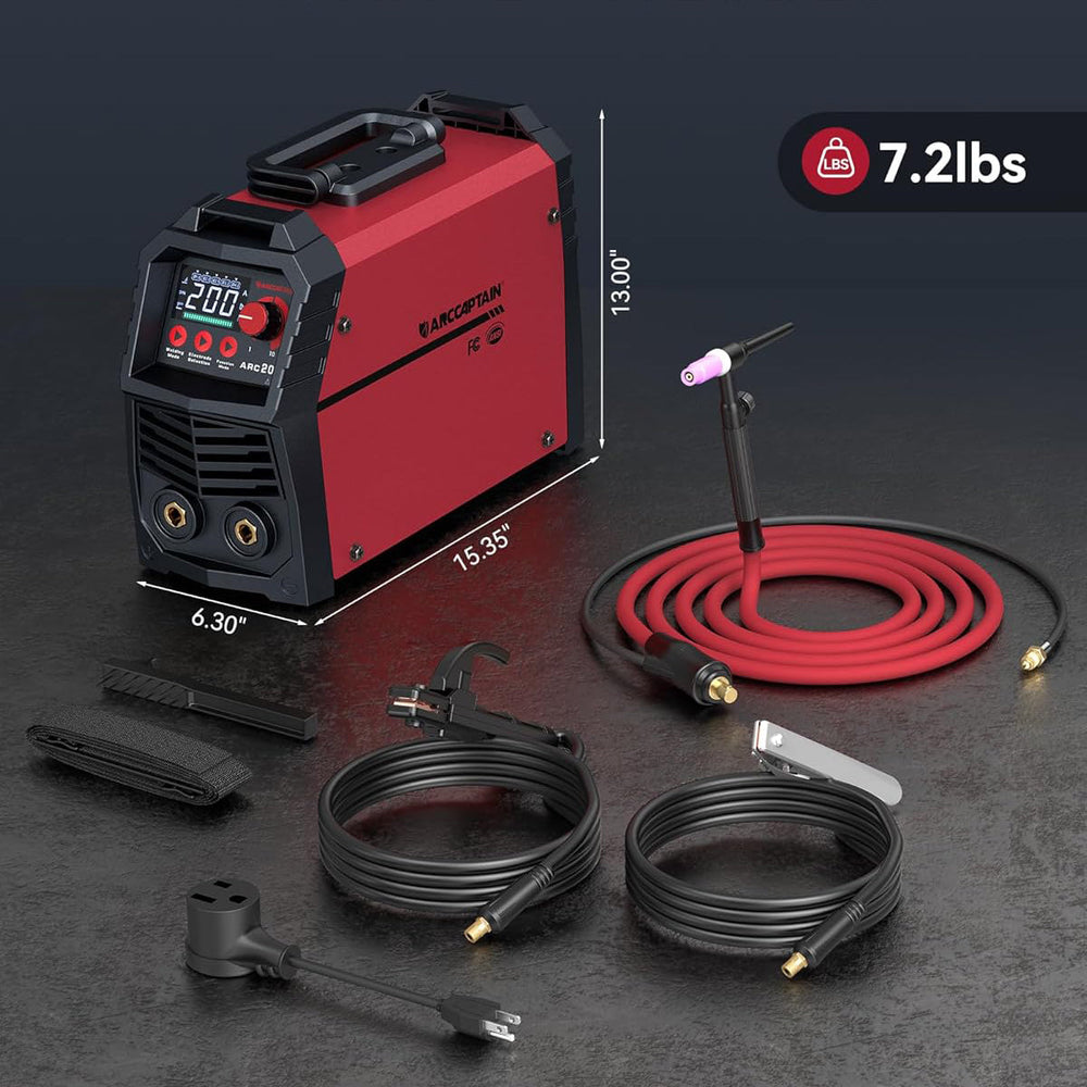ARCCAPTAIN ARC200L Stick/Lift TIG Welder with Lift TIG Torch Large LED Display 110V/220V Welding Machine