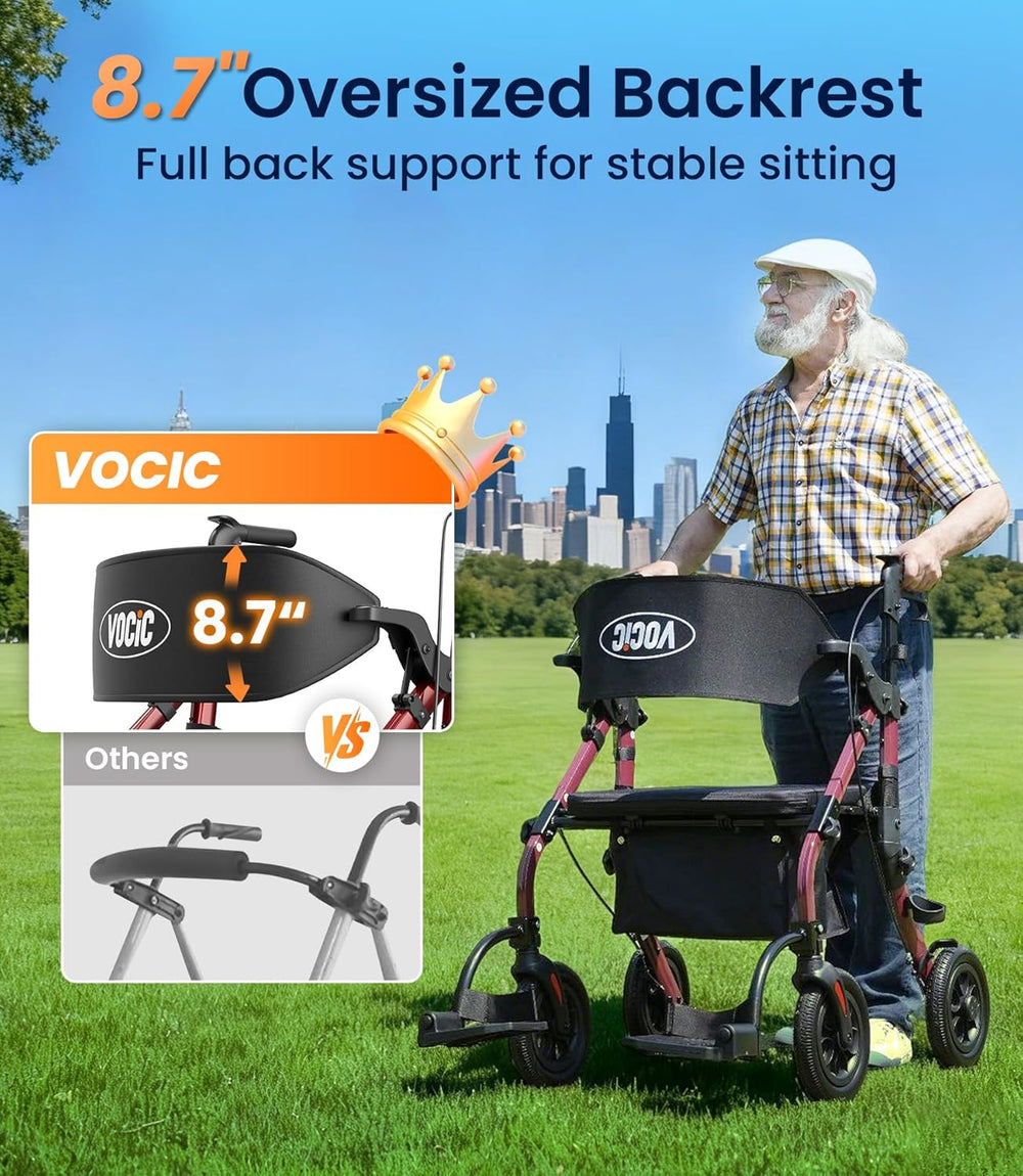 Vocic Z59 2-in-1 Bariatric Rollator Transport Chair Folding 19" Wide Seat 400 Lbs New