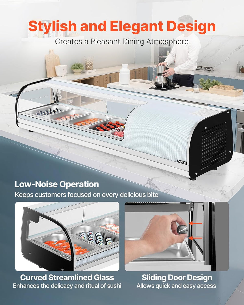 Vevor Commercial Display Case Refrigerator 1.8 Cu. Ft 5-Pan LED Lighting Temp Control New