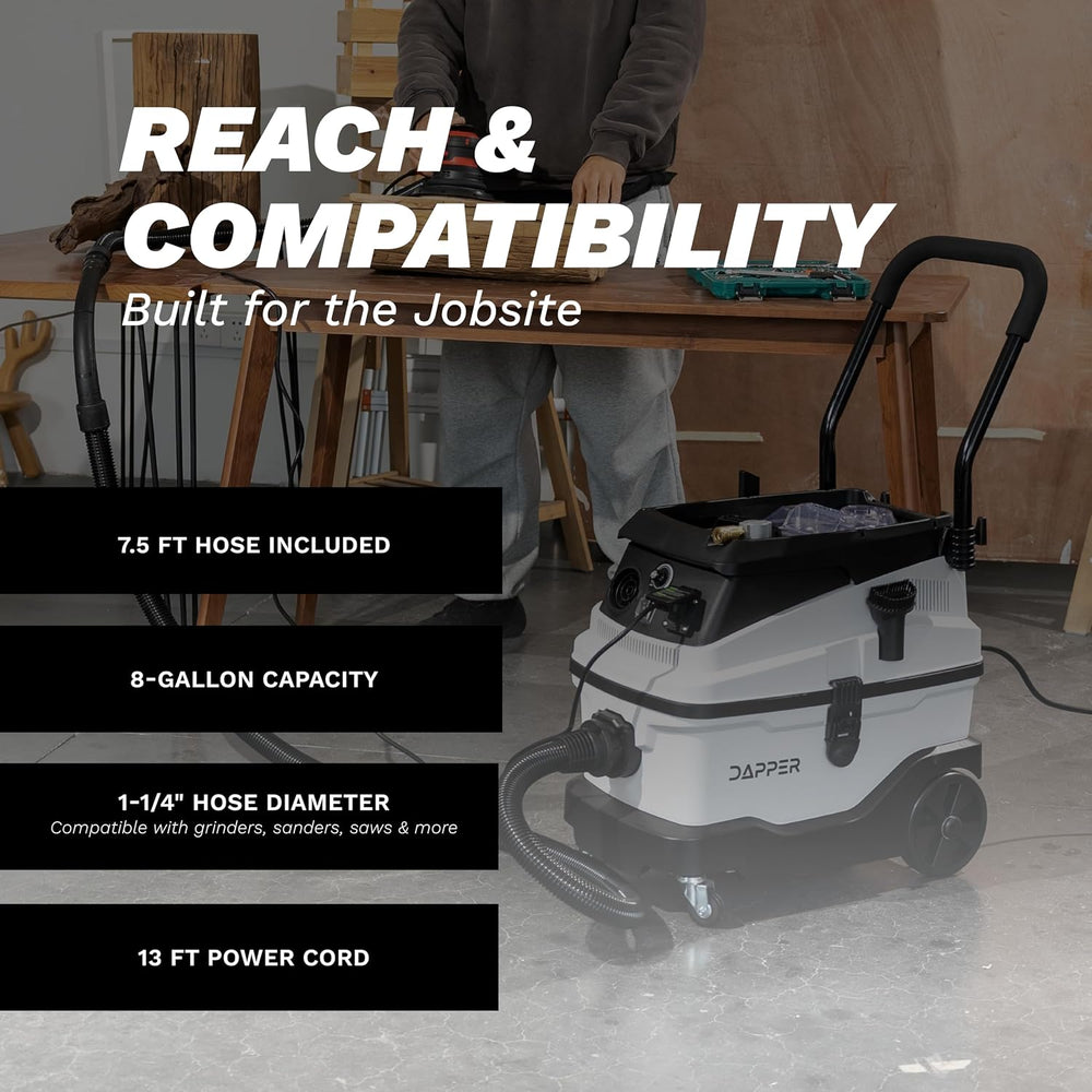 Dapper Supply DP-DE1135 Dust Extractor Vacuum 8 Gal. Wet Dry with Semi Auto HEPA Filter New